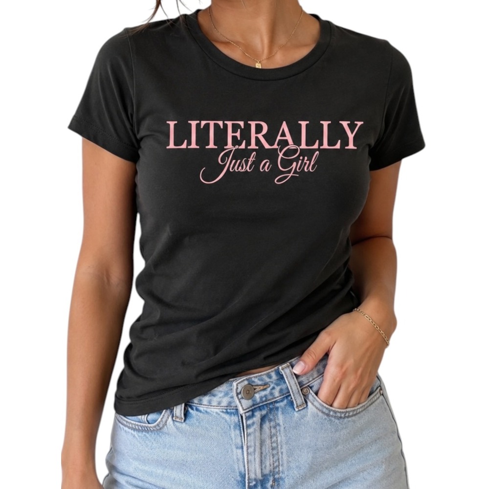 Grayson Threads Literally Just a Girl Graphic Tee Shirt Gray Pink Size XS Cotton